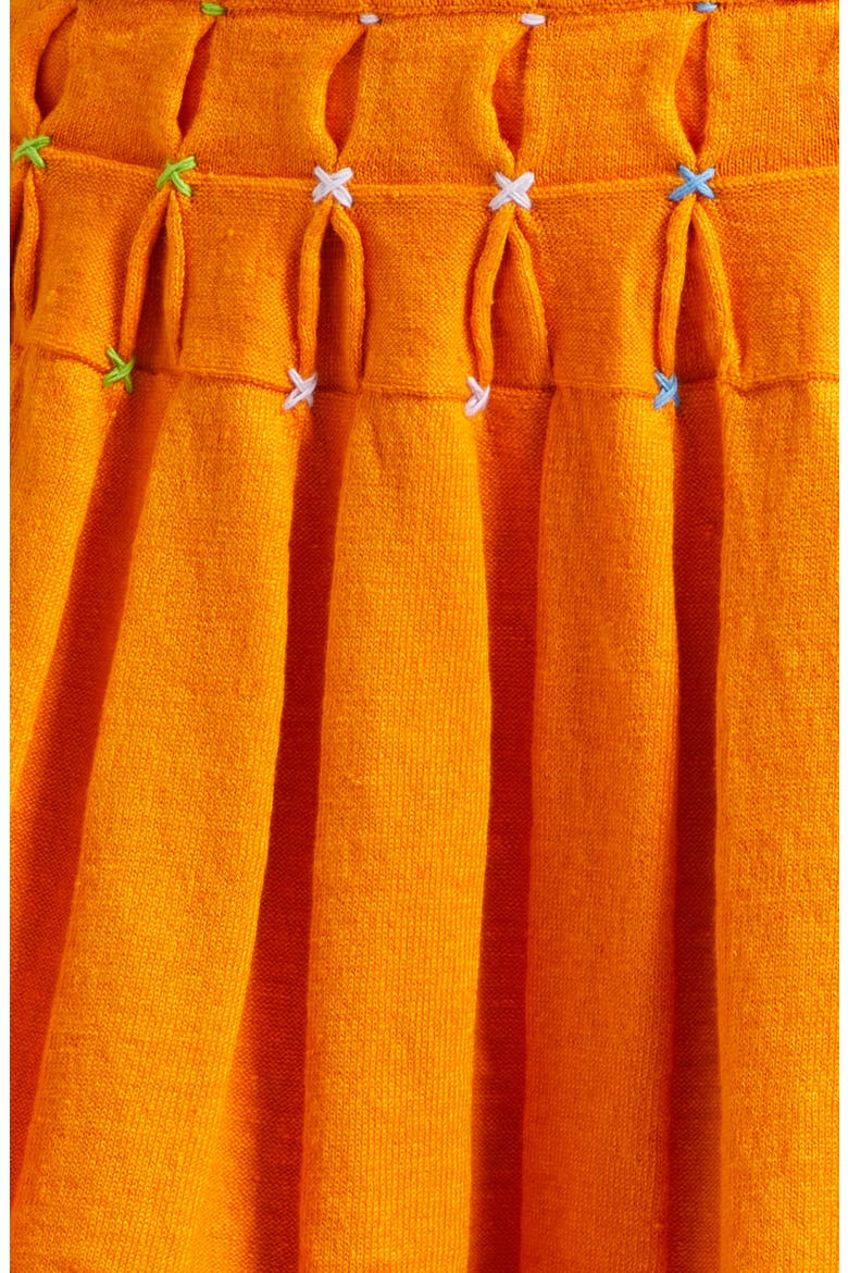 Embroidered Pleated Linen Blend Miniskirt, Alternate, color, ORANGE
