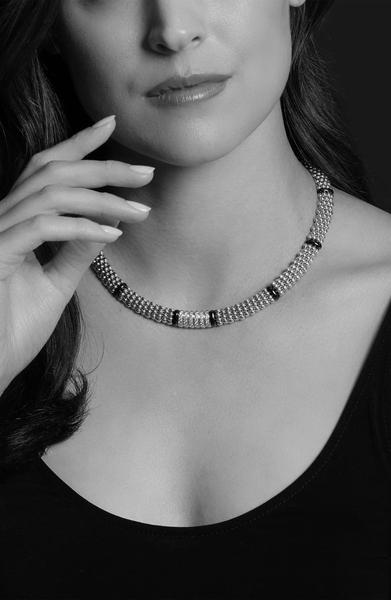 LAGOS Black Caviar Diamond Station Collar Necklace, Alternate, color, 