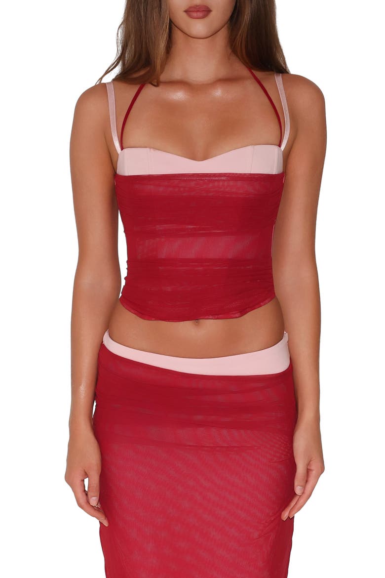 Caline Ruched Corset Top, Main, color, RED