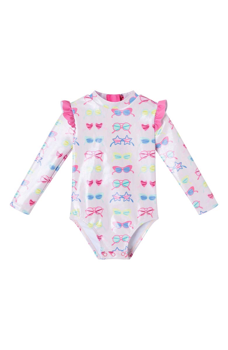 Andy & Evan Long Sleeve One-Piece Rashguard Swimsuit & Bucket Hat Set, Alternate, color, Pink