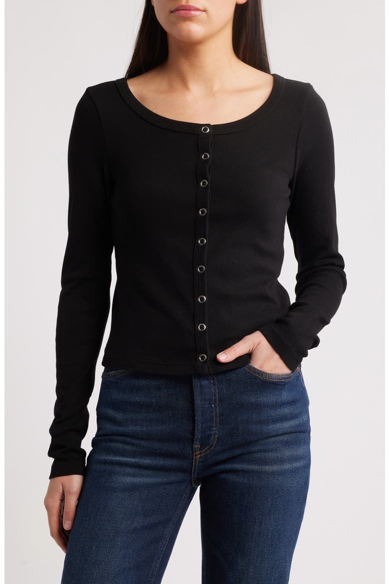 Scoop Neck Cotton Cardigan, Main, color, BLACK
