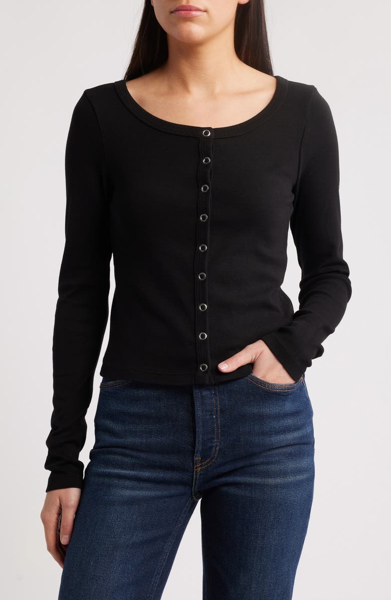 Re/Done Scoop Neck Cotton Cardigan, Main, color, Black