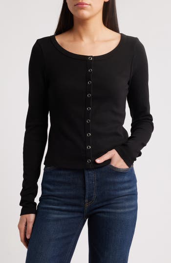 Re/done Scoop Neck Cotton Cardigan In Black