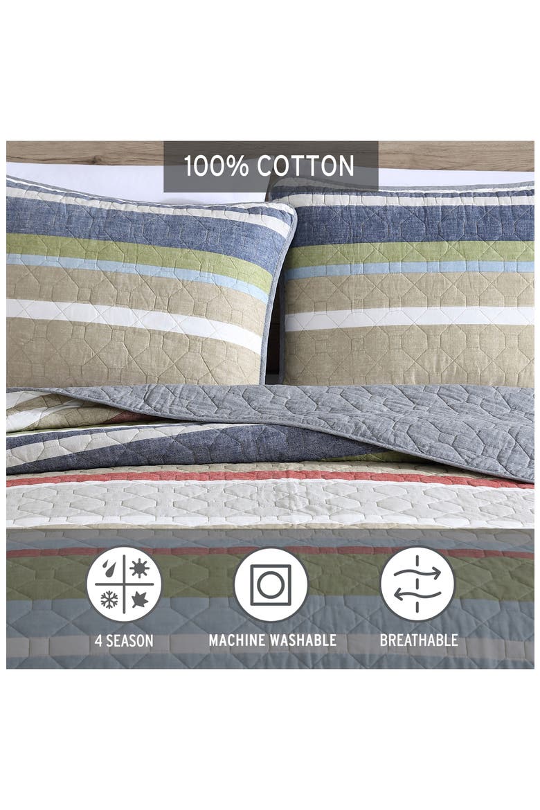Salmon Ladder Cotton Quilt 3-Piece Set, Alternate, color, BLUE/ GREEN MULTI