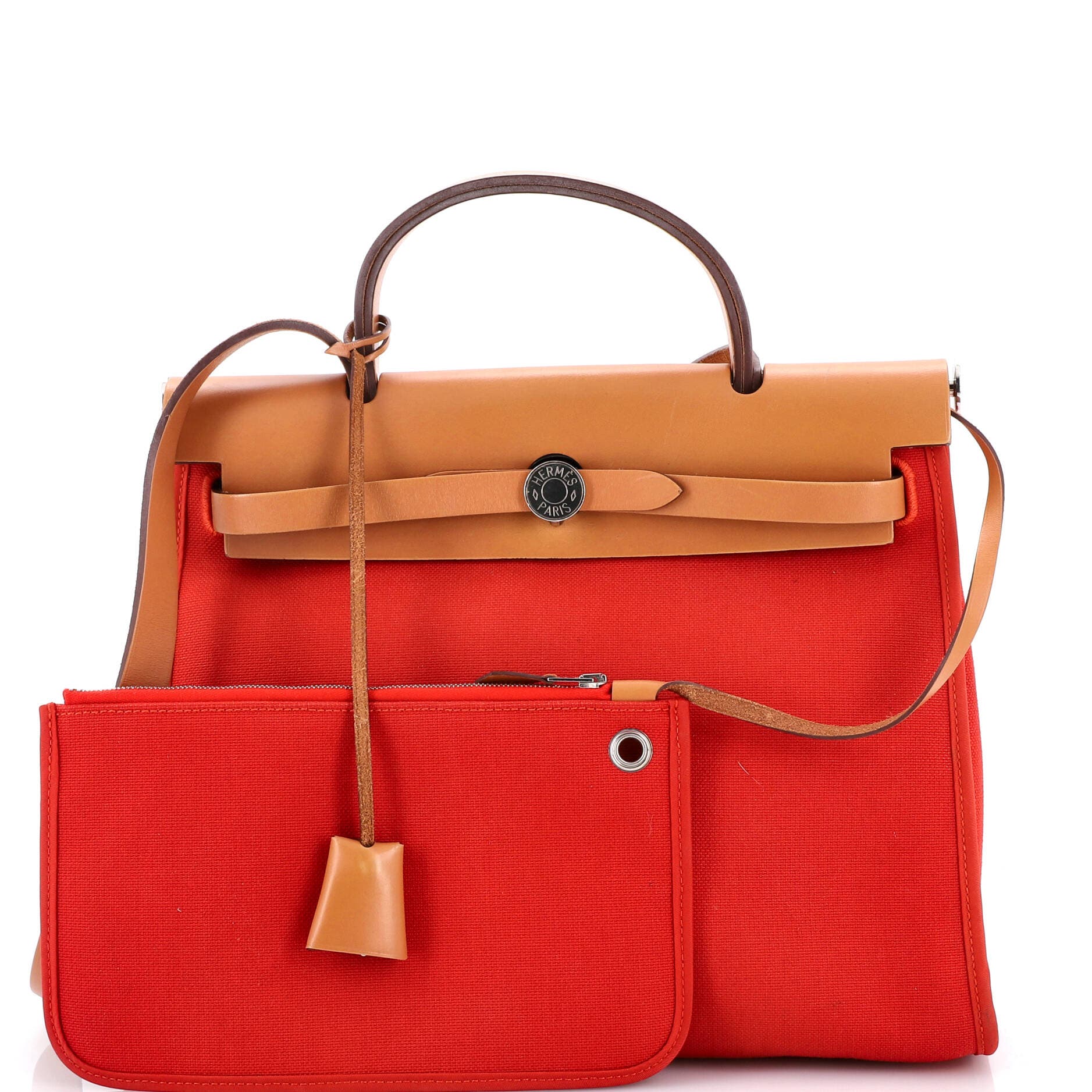 Pre-Owned Hermes Herbag Zip Leather and Toile 31, Alternate, color, Rouge Tomate