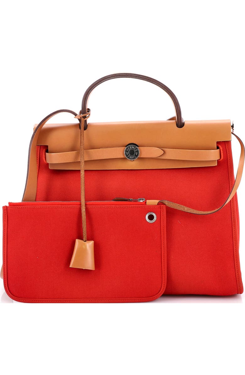 Pre-Owned Hermes Herbag Zip Leather and Toile 31, Alternate, color, Rouge Tomate