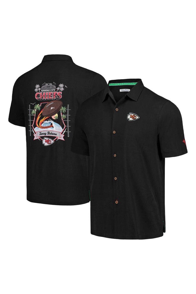 Men's Tommy Bahama Black Kansas City Chiefs Tidal Kickoff Camp Button-Up Shirt, Main, color, Black