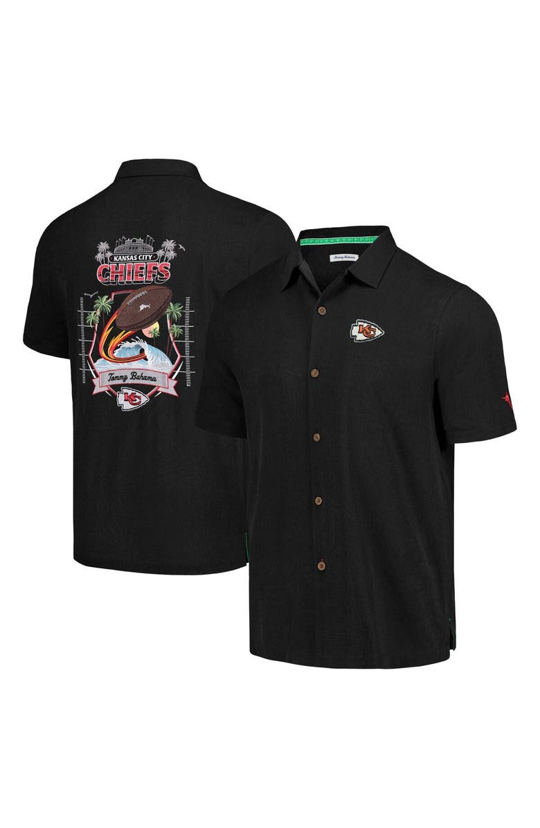 Tommy Bahama Men's Tommy Bahama Black Kansas City Chiefs Tidal Kickoff Camp Button-Up Shirt, Main, color, Black