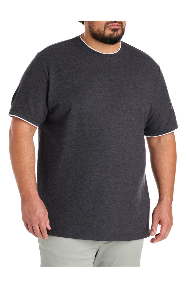Harbor Bay by DXL Big & Tall Piqué Crewneck T-Shirt, Main, color, Black Heather