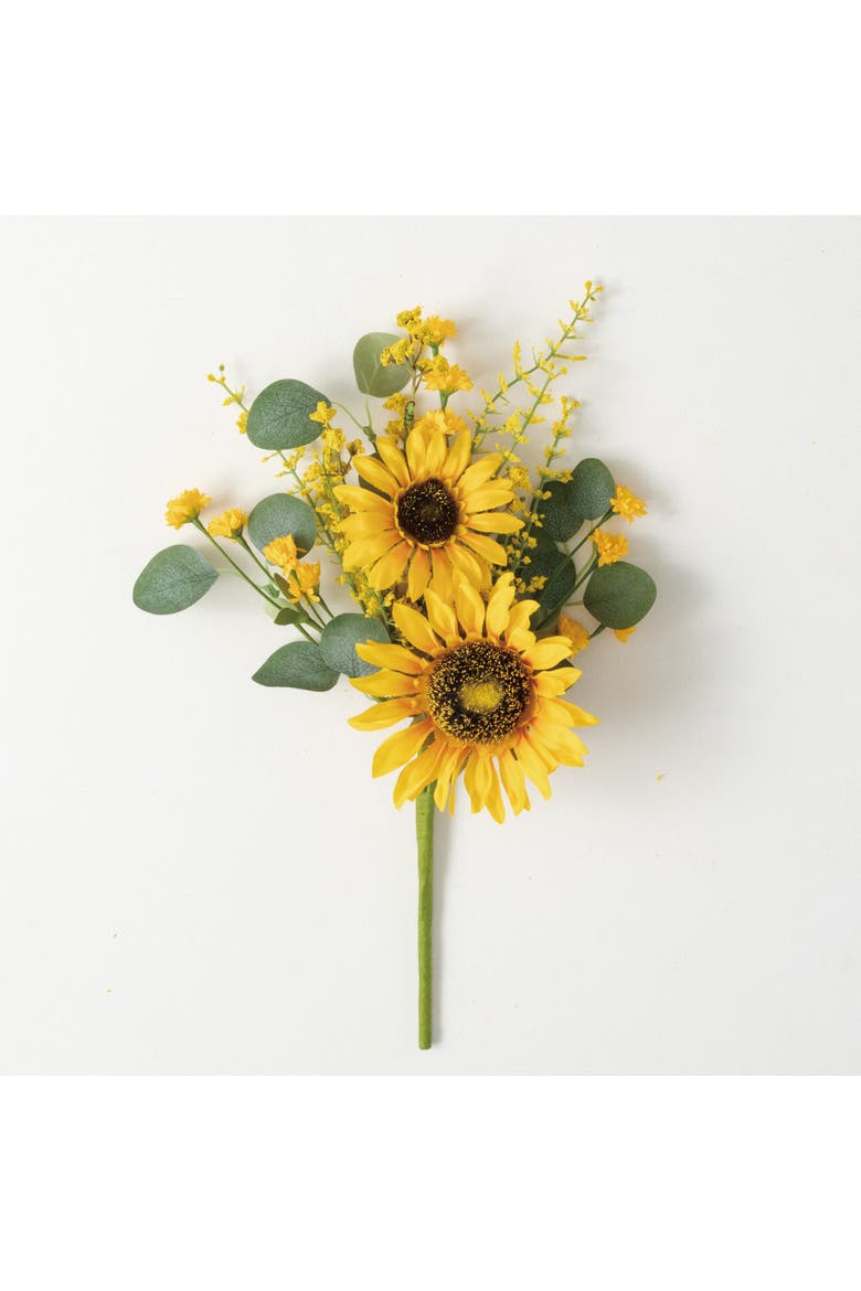 Sullivan's Christmas Sunflower Pick, Yellow Faux Floral Stem for Crafting, Weddings, Home and Holiday Decoration, 17 Inch, Main, color, Yellow