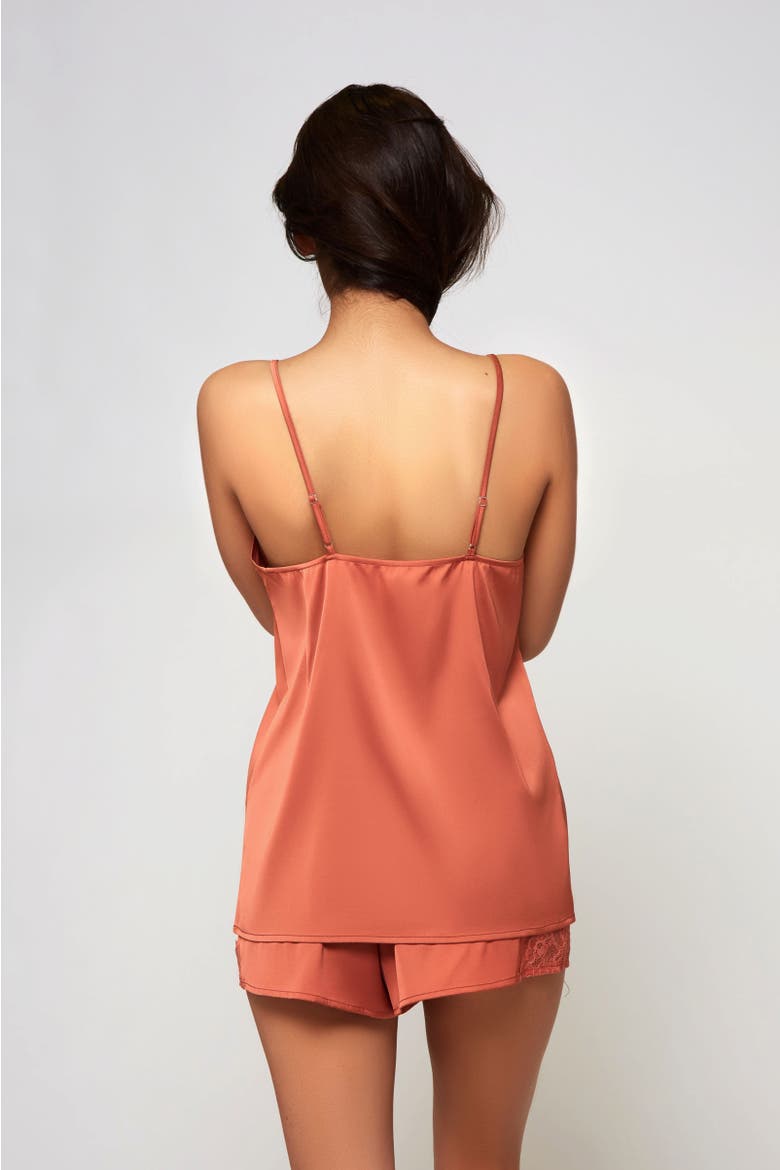 Lace Trim Satin Cami Pajamas, Alternate, color, Copper