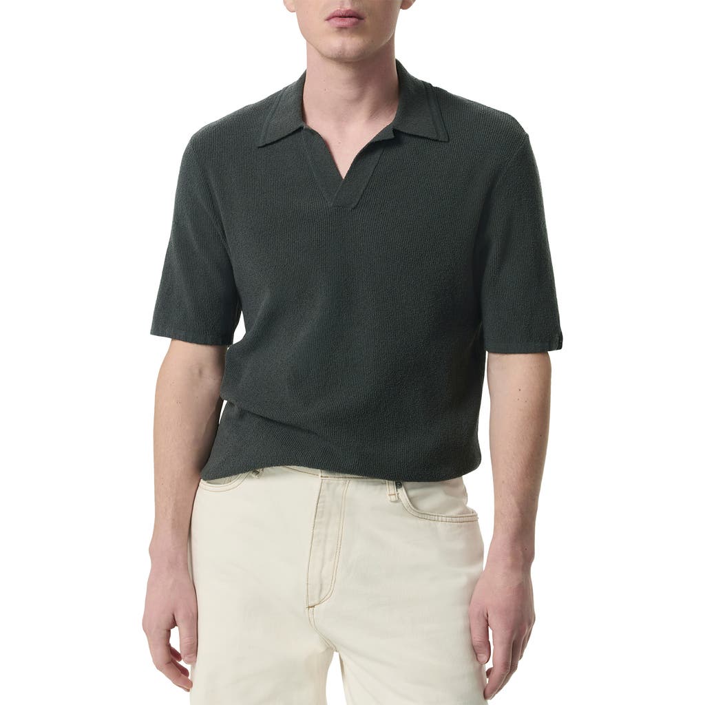 Rag & Bone Johnny Toweling Rib Polo In Dark Grey
