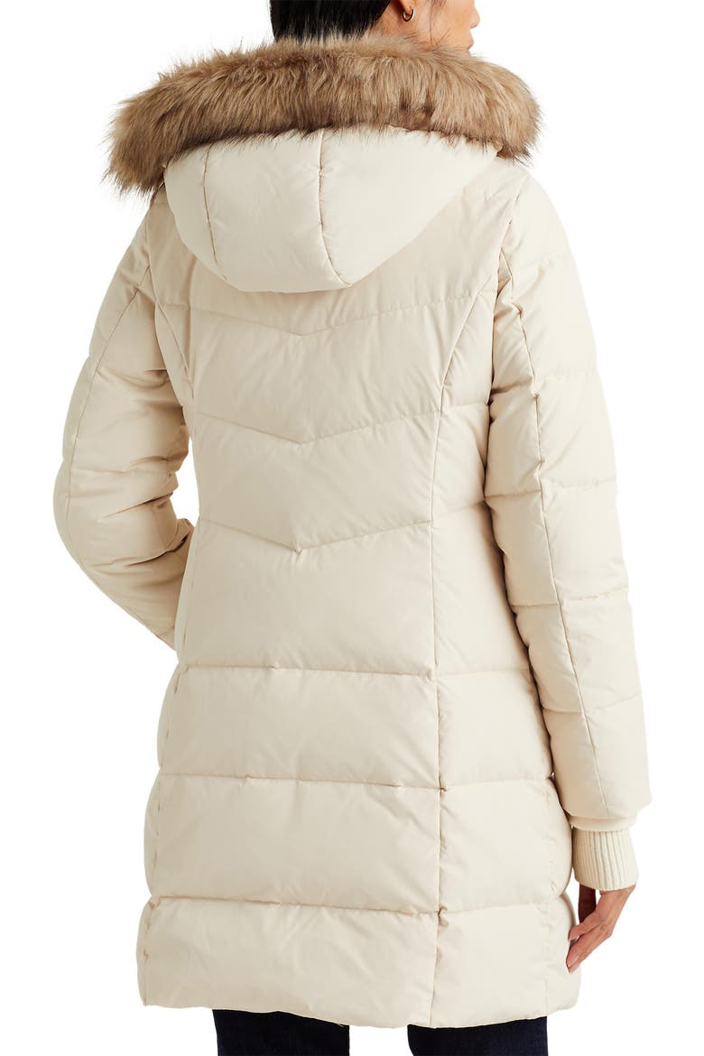 Faux Shearling & Faux Fur Trim Hooded Down Puffer Coat, Alternate, color, MODA CREAM