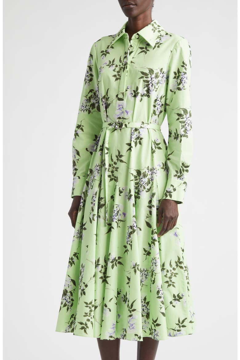 Marione Lilac, Lilies & Cherry Print Long Sleeve Organic Cotton Shirtdress, Alternate, color, GREEN-LILAC LILLIES/ CHERRY