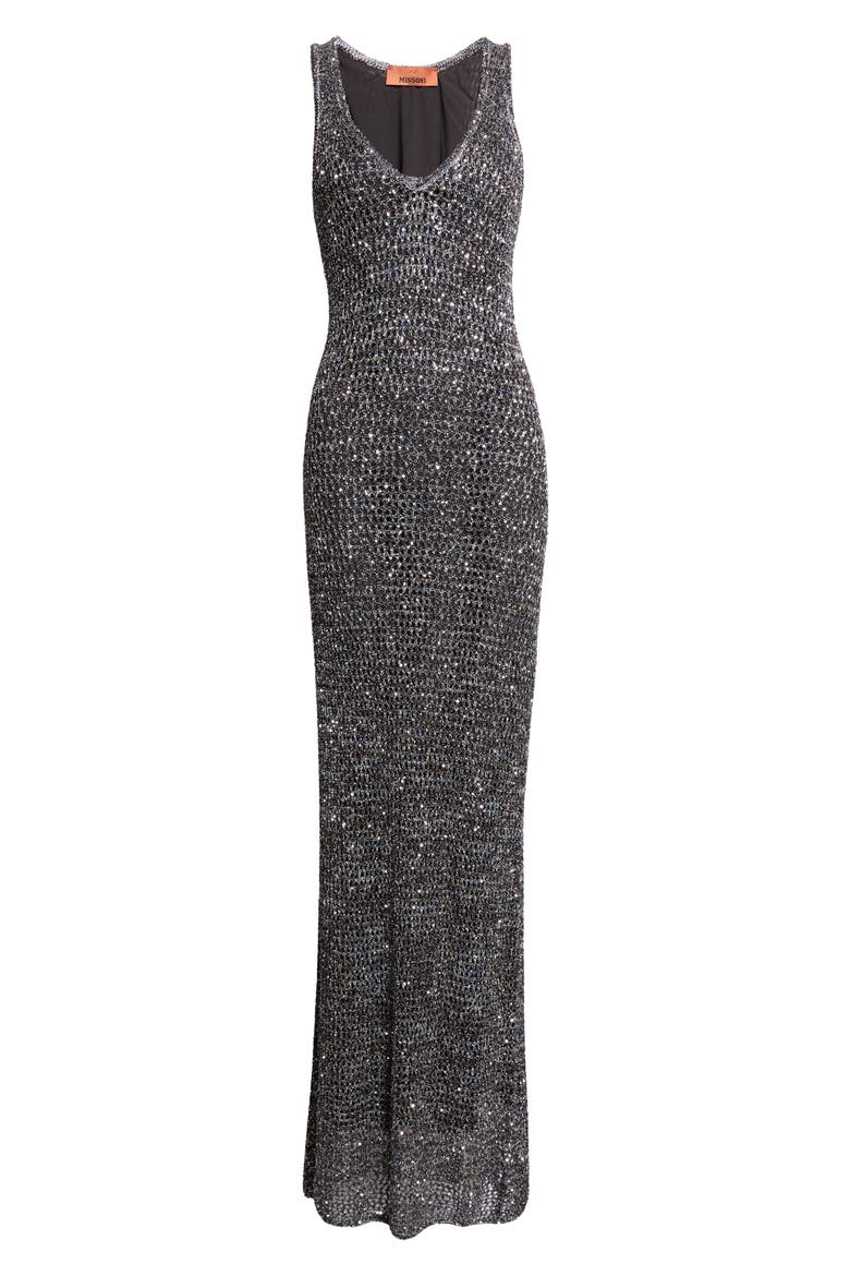 Metallic Sequin Gown, Main, color, BLACK BASE WITH BLUE