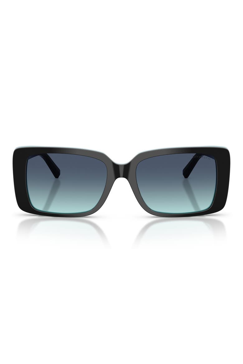 55mm Gradient Rectangular Sunglasses, Main, color, BLACK ON TIFFANY BLUE / AZURE