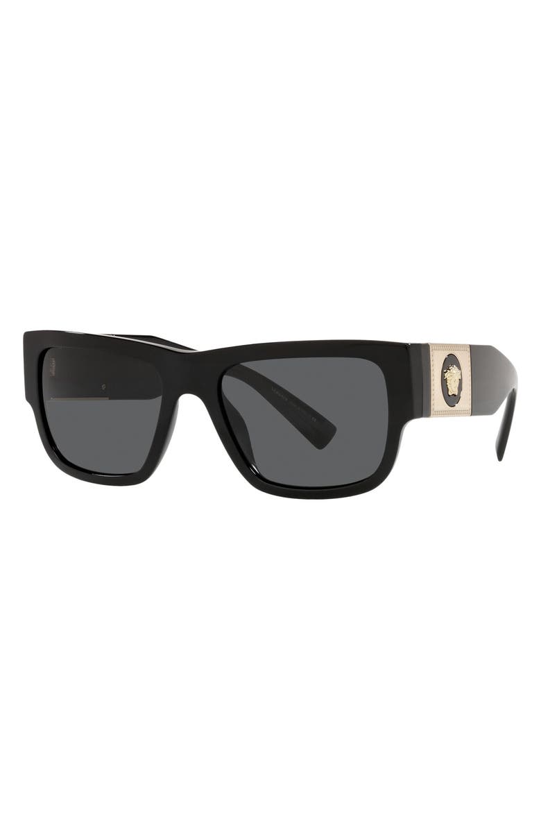 Versace 56mm Rectangle Sunglasses, Alternate, color, Black/ Dark Grey