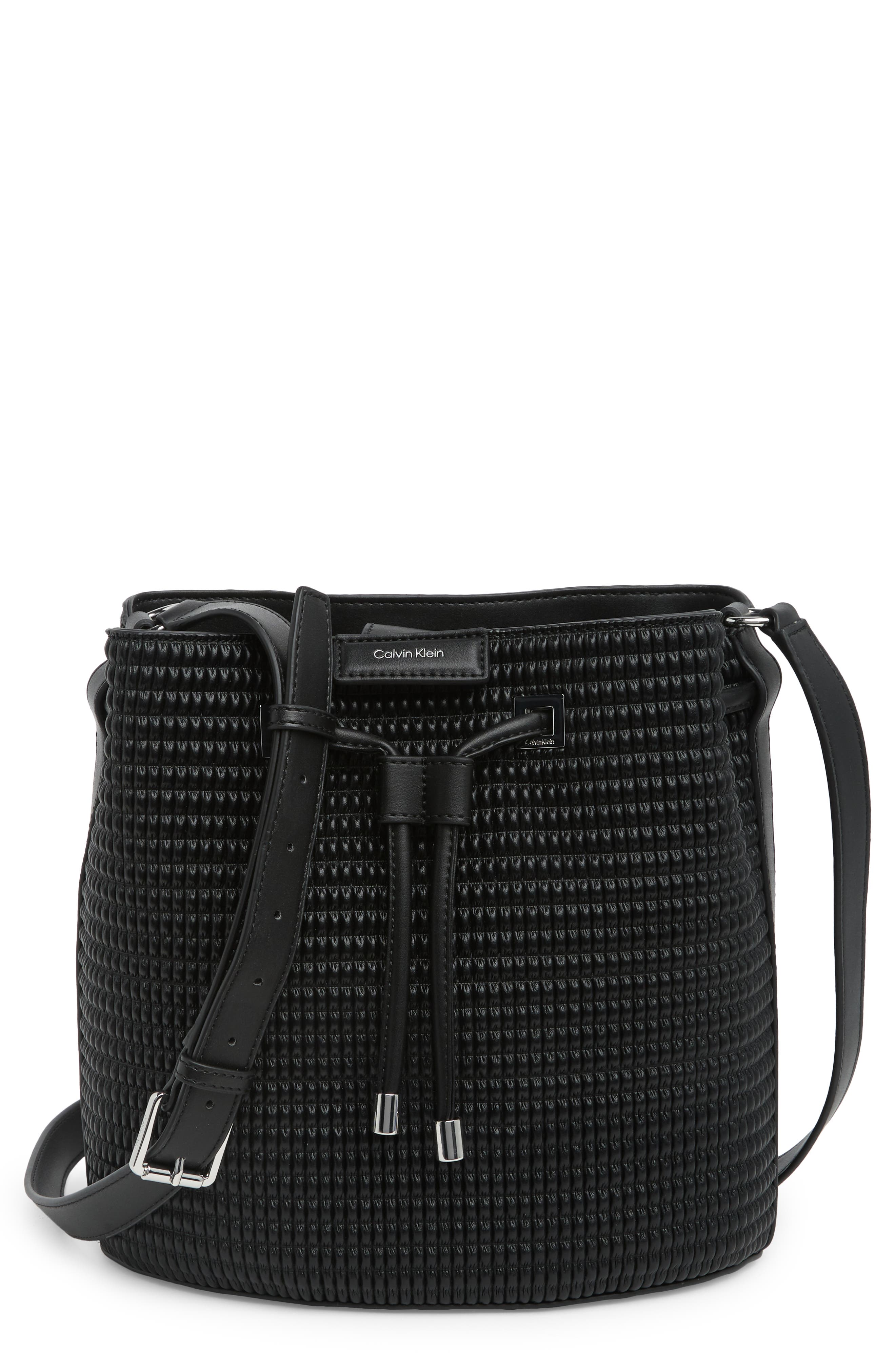 Calvin Klein Ash Grid Pleat Bucket Bag (Women) | Nordstromrack