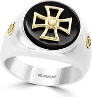 EFFY Sterling Silver & 18K Gold Onyx Cross Signet Ring