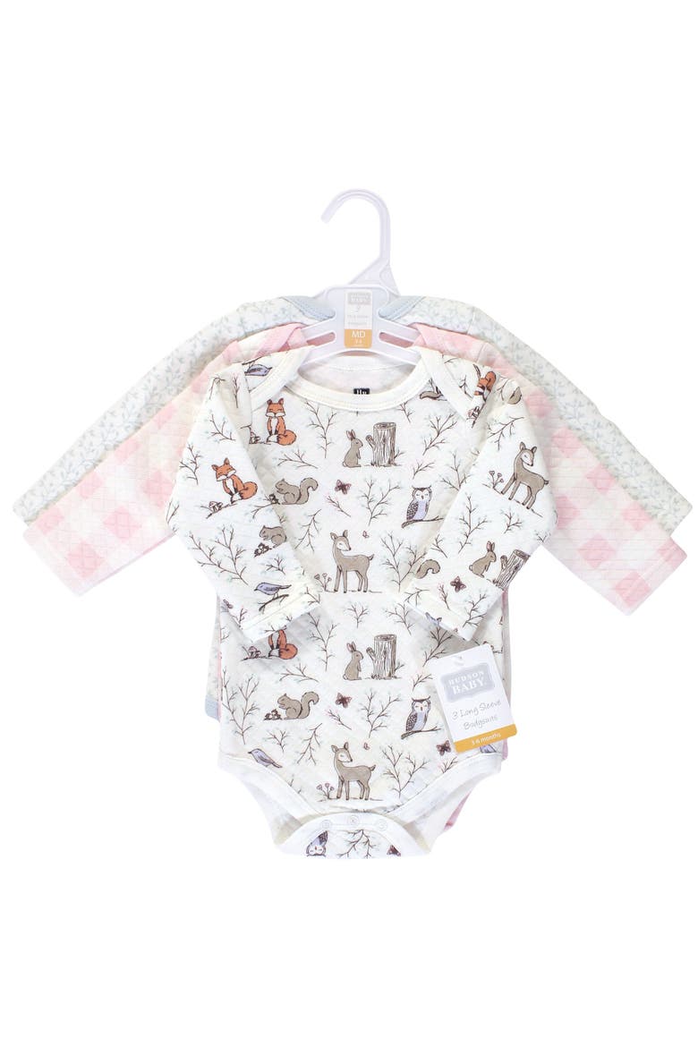Quilted Long Sleeve Cotton Bodysuits, Alternate, color, Enchanted Forest