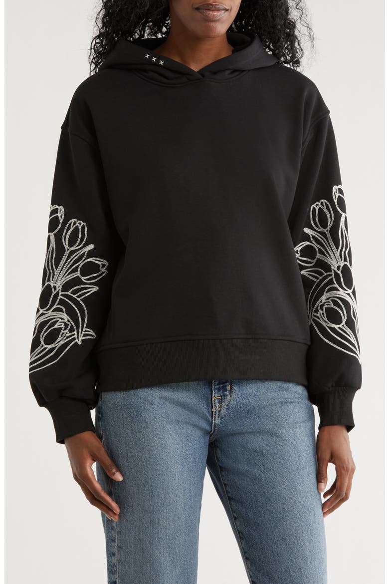 Embroidered Hooded Sweatshirt, Main, color, BLACK NIGHT
