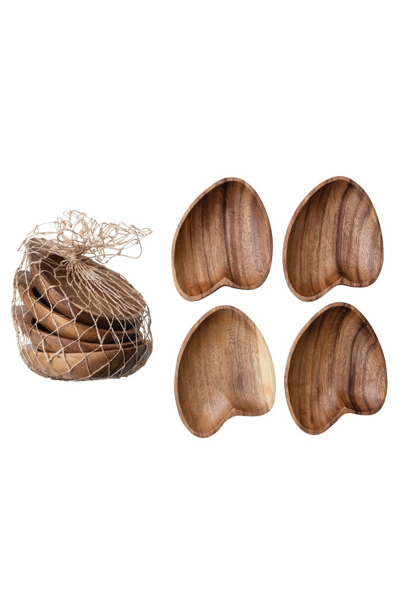 Storied Home Heart Shaped Acacia Wood Trays, Set of 4, Main, color,