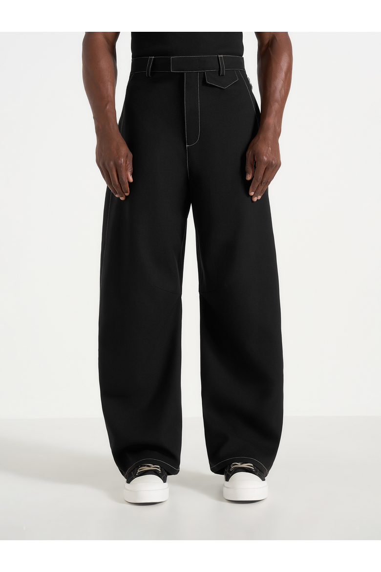 Marceau Contrast Stitch Barrel Leg Pants, Alternate, color, Black