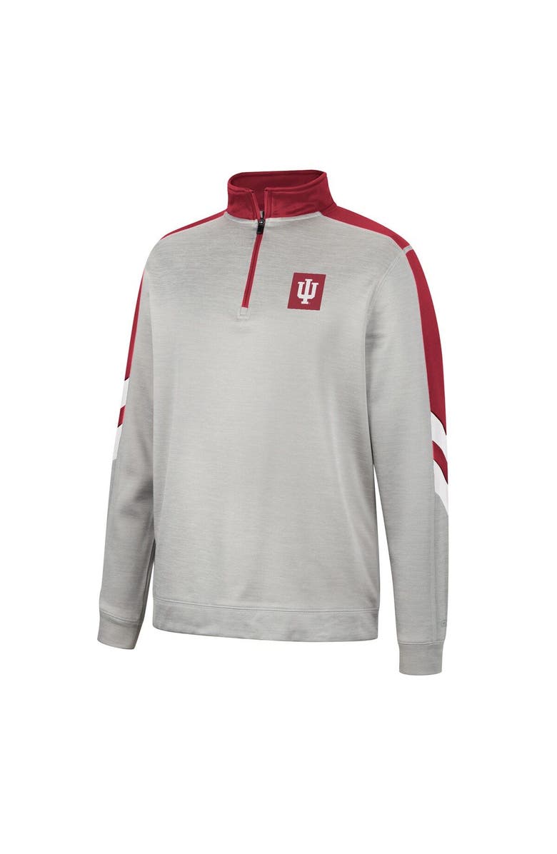 COLOSSEUM Men's Colosseum Gray/Crimson Indiana Hoosiers Bushwood Fleece Quarter-Zip Jacket, Alternate, color,