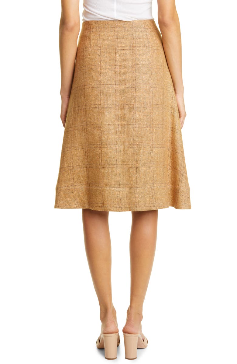 Lisa Marie Fernandez Scallop Placket Linen Blend Midi Skirt, Alternate, color, Natural Windowpane Basketweave