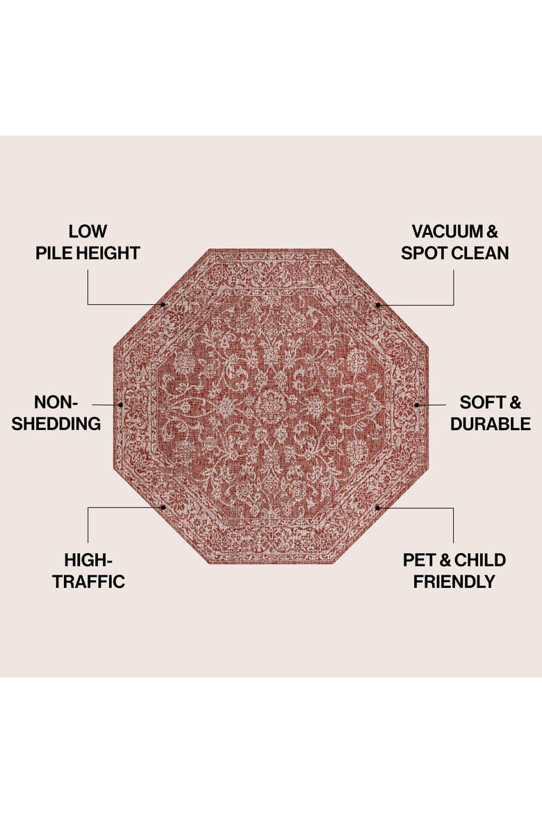 Tela Bohemian Textured Weave Floral Octagon Indoor/Outdoor Area Rug, Alternate, color, Red/Taupe