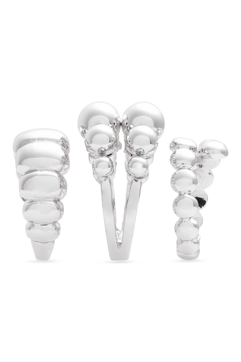 Set of 3 Orb Textured Rings, Alternate, color, SILVER