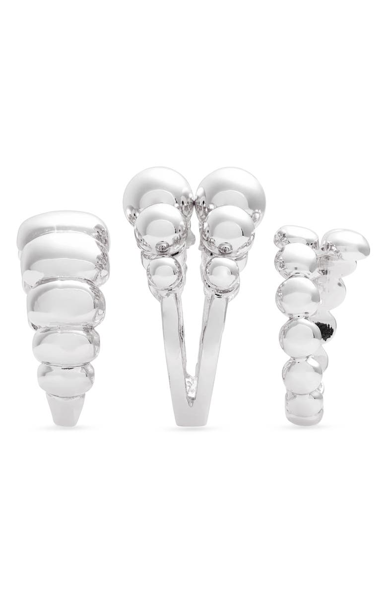 Open Edit Set of 3 Orb Textured Rings, Alternate, color, Silver