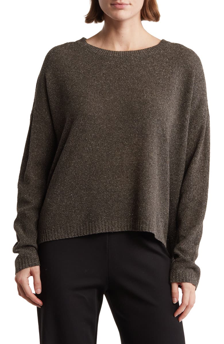 Eileen Fisher Silk V-Neck Long Sleeve Polo, Main, color, 