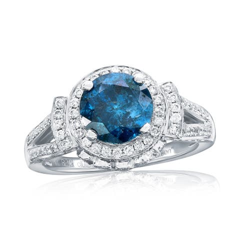 14K White Gold 2.01ct Blue Diamond & 0.55cttw Diamond Ring