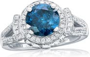 SOUZANA by Suzy Levian 14K White Gold 2.01ct Blue Diamond & 0.55cttw Diamond Ring