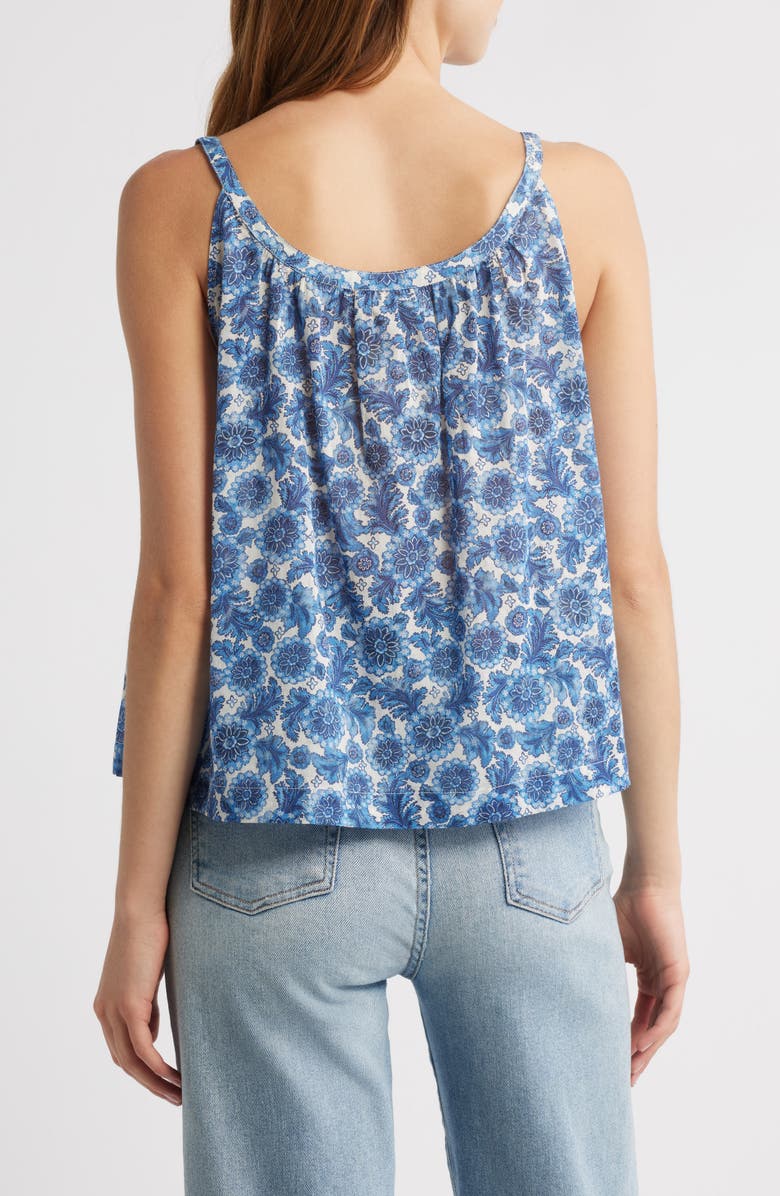 DÔEN Nalina Front Button Organic Cotton Tank, Alternate, color, Bleu Soleil Fleurit