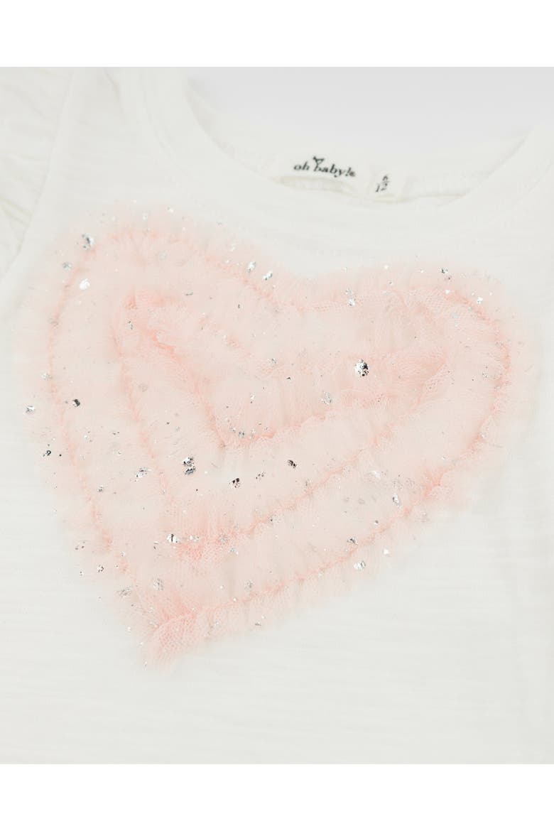 Ruffle Heart Pink Silver Tulle Butterfly Tee, Alternate, color, Cream