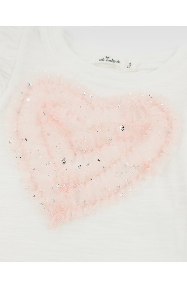 oh baby! Ruffle Heart Pink Silver Tulle Butterfly Tee, Alternate, color, Cream