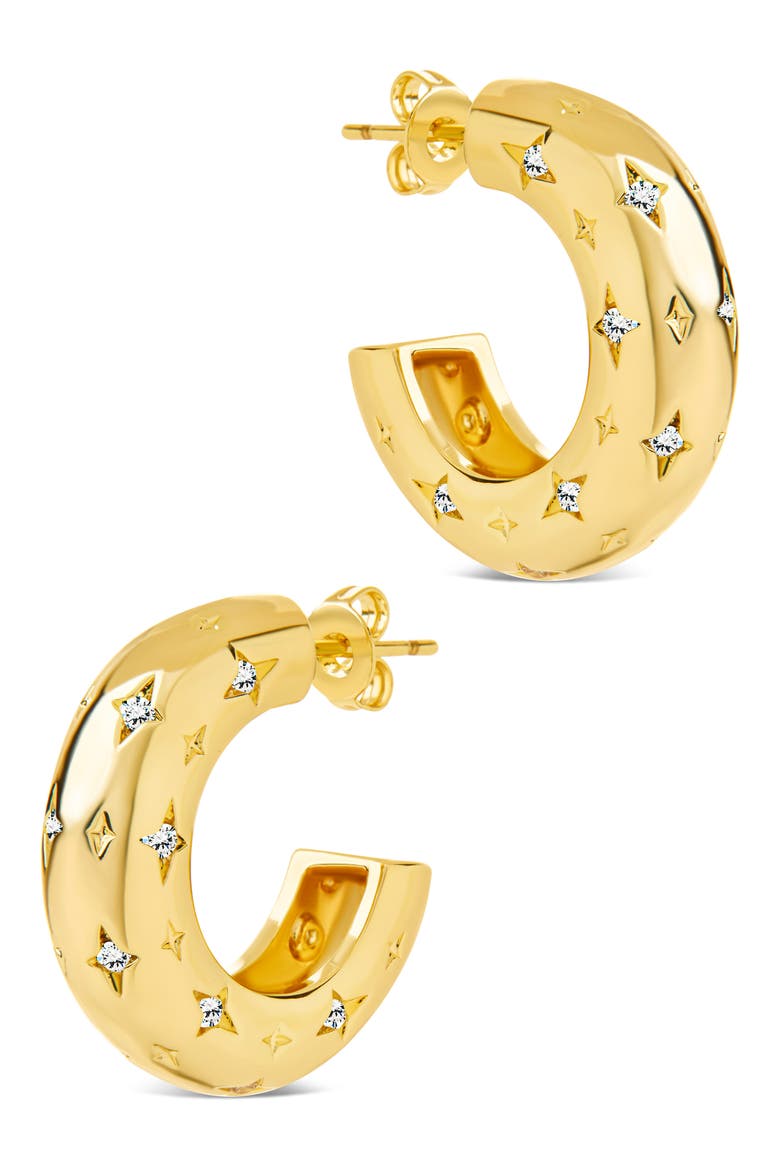 Marcela Cubic Zirconia Star Hoop Earrings, Alternate, color, GOLD
