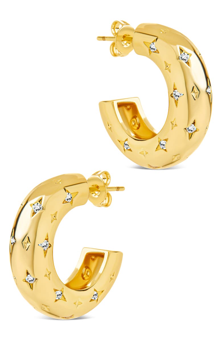 Sterling Forever Marcela Cubic Zirconia Star Hoop Earrings, Alternate, color, Gold