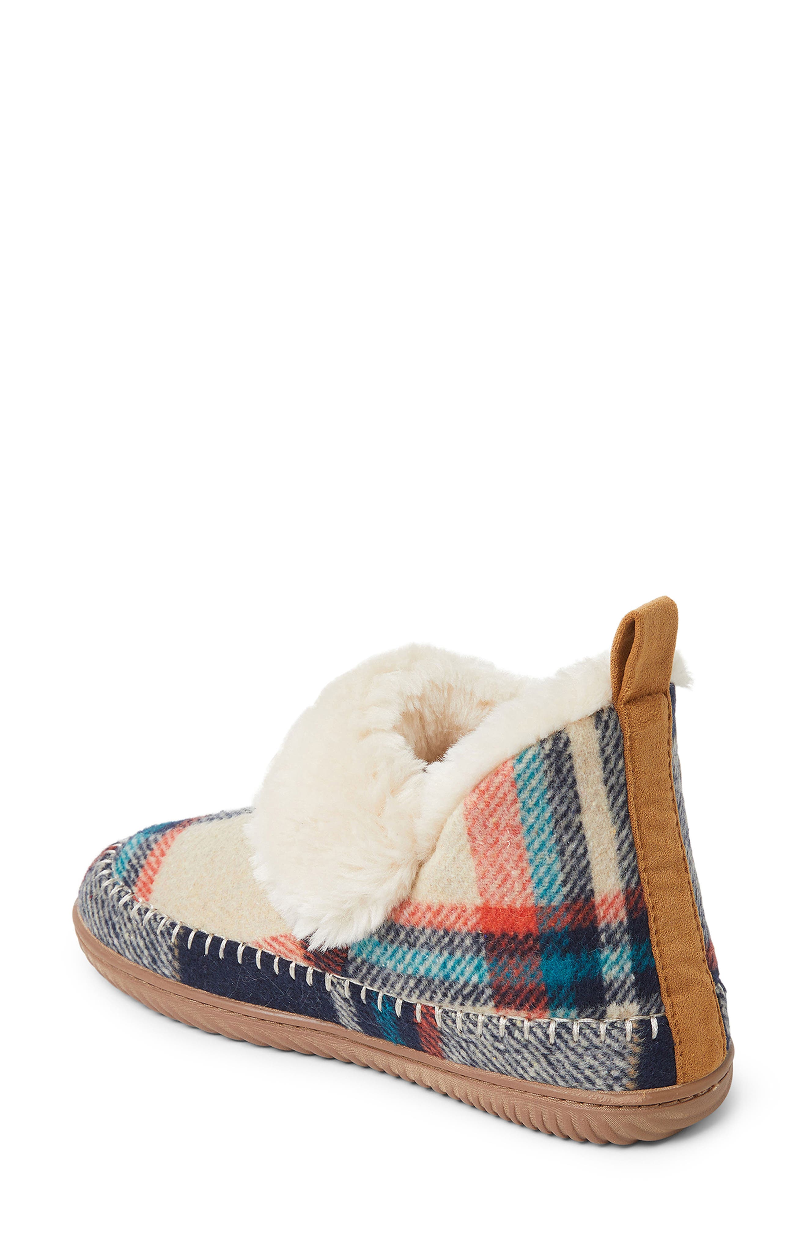 Moritz Faux Fur Slipper Bootie, Alternate, color, NAVY PLAID