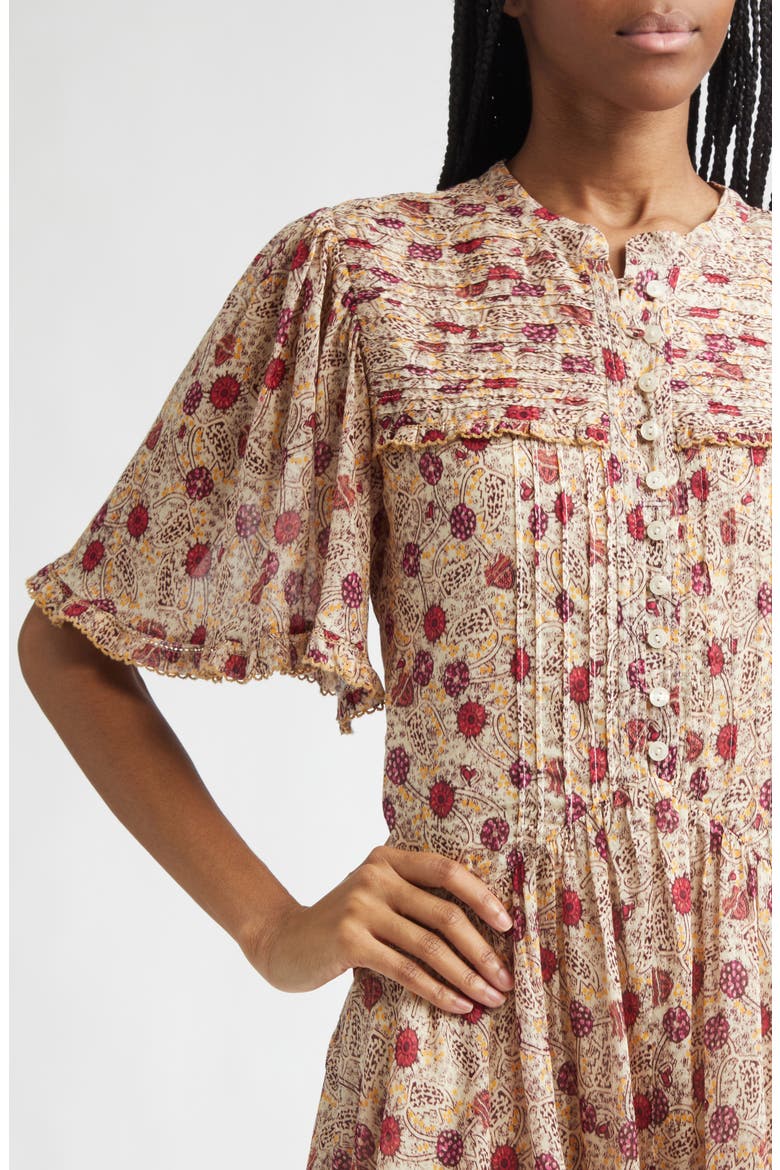 Daynia Floral Cotton Blend Dress, Alternate, color, ECRU/ RASPBERRY