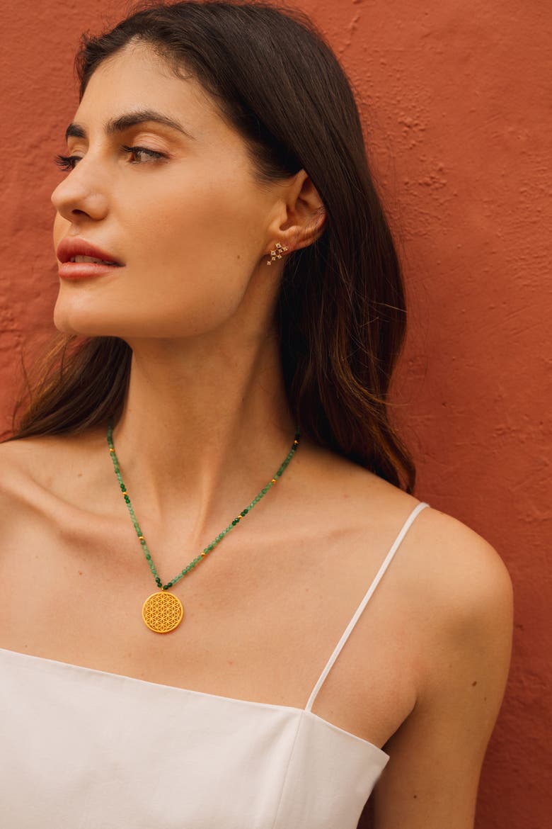 Flower of Life Necklace for Joy & Prosperity with Green Aventurine, Spinel & Chrysoprase in 18K Gold, Alternate, color, Gold