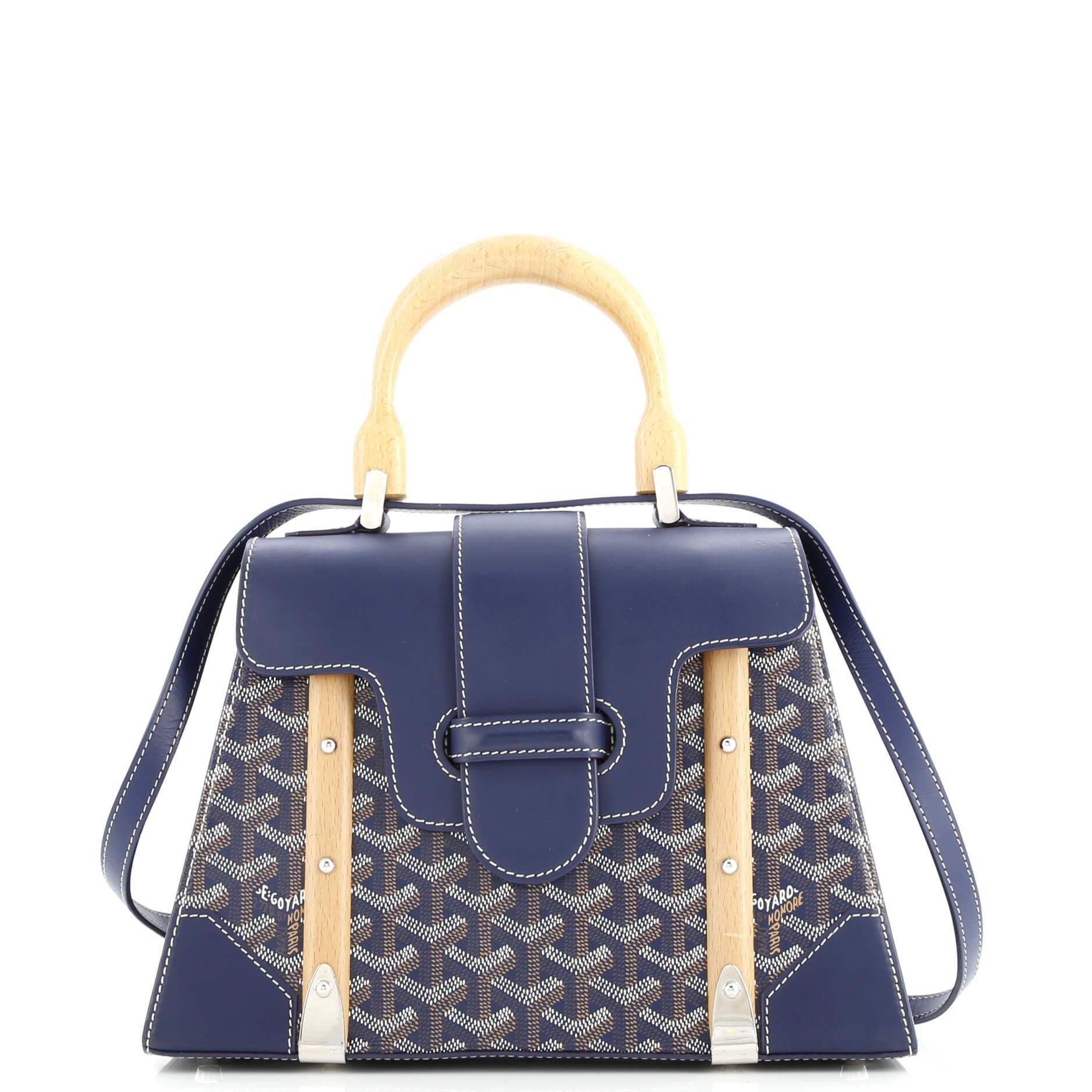 Pre-Owned Goyard Saigon Top Handle Bag Coated Canvas with Leather PM, Main, color, Blue
