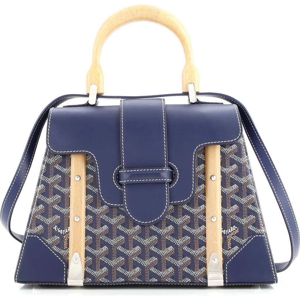 Pre-owned Goyard Goyard Saigon Top Handle Bag Coated Canvas With Leather Pm In Blue