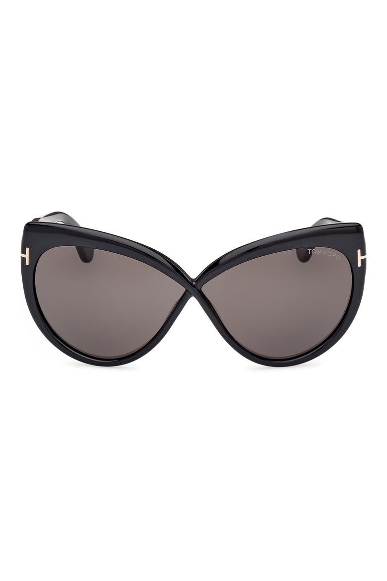 65mm Butterfly Sunglasses, Main, color, SHINY BLACK / SMOKE