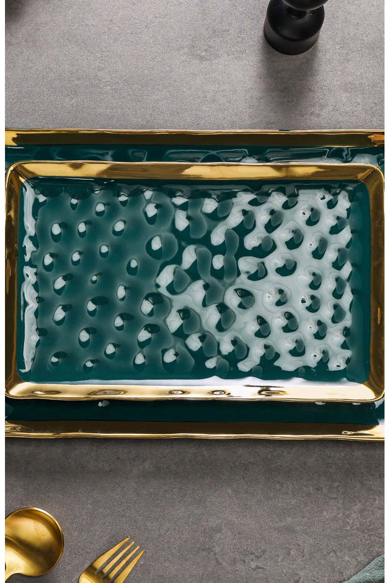 Florian Porcelain 2-Piece Serving Rectangular Plate Set, Alternate, color, Green