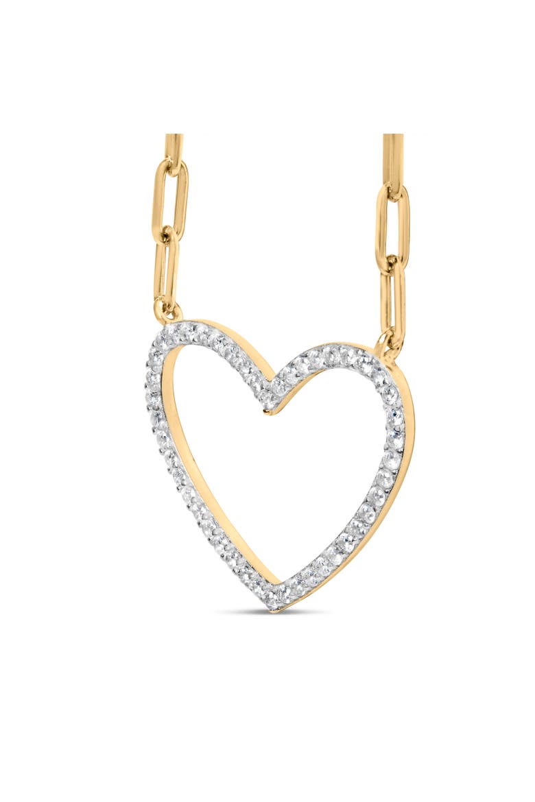 14K Yellow Gold Plated Silver 1/4 Cttw Diamond Heart with Paperclip Chain Necklace, Alternate, color, Yellow