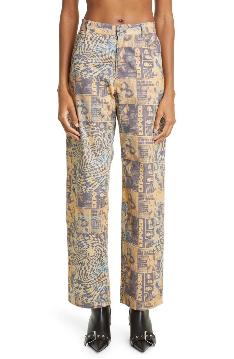 Miaou Fargo Wanted Print Straight Leg Stretch Cotton Pants, Main, color, 