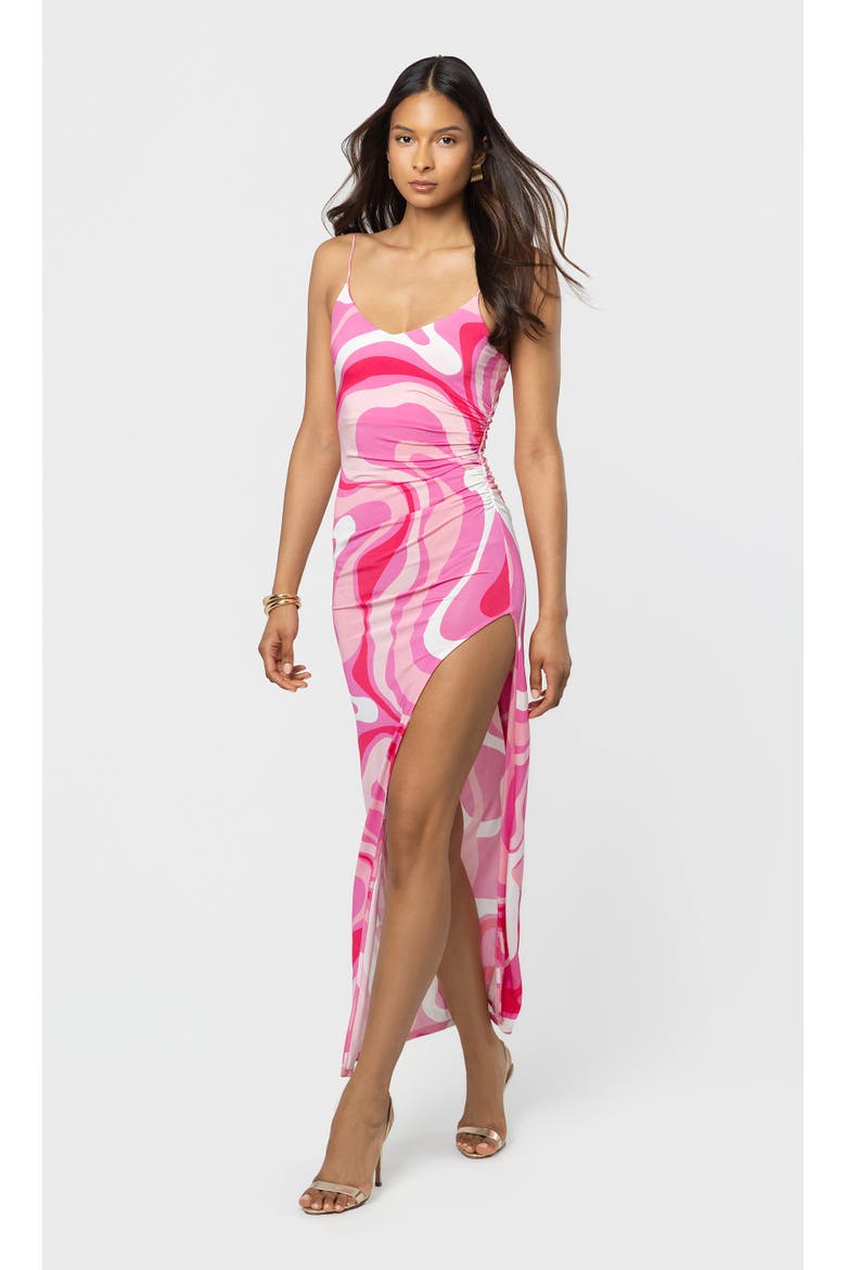 Hailey Geometric Sheen Jersey Maxi Dress, Alternate, color, Wavy Geo Pink